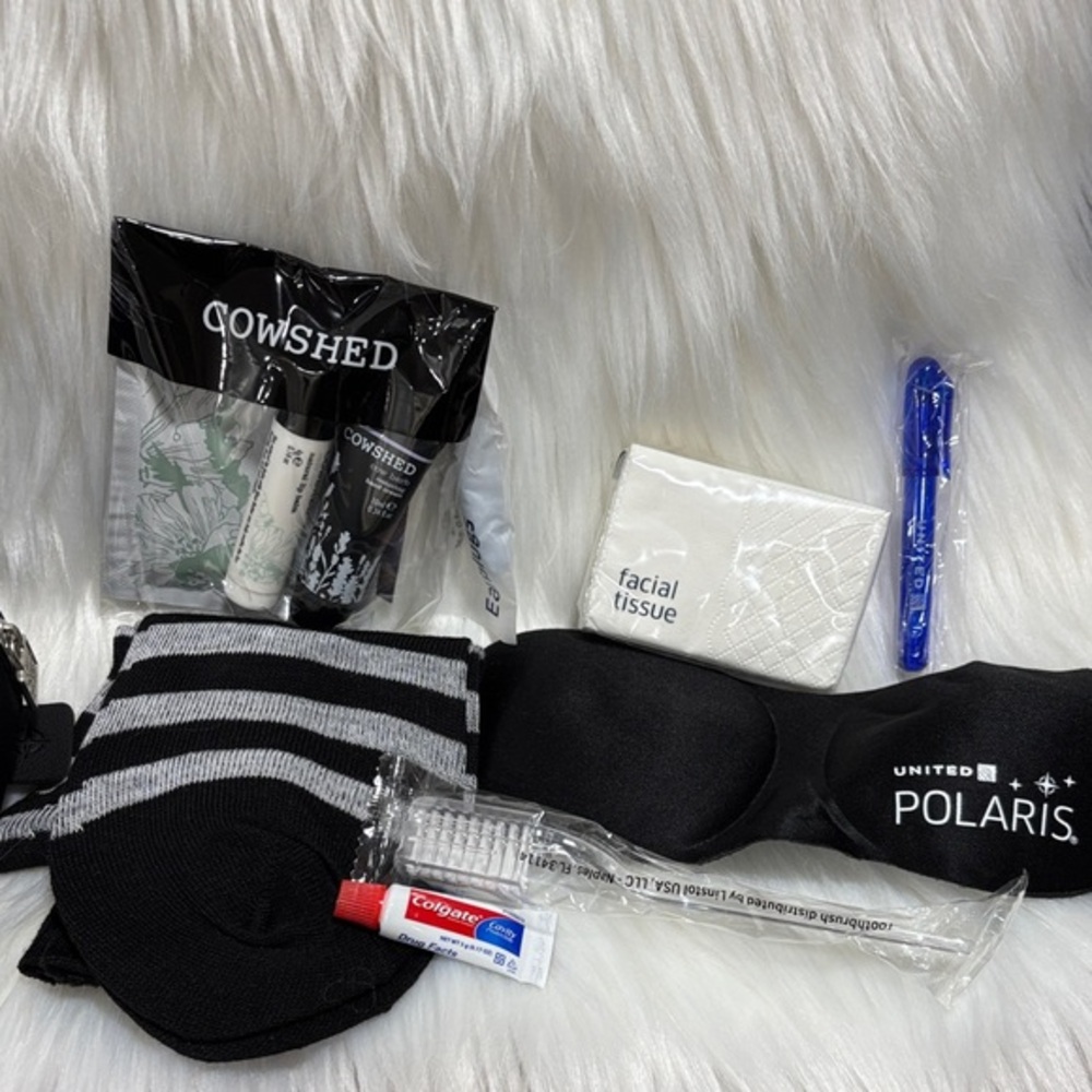 Saks, Fifth Avenue United Polaris business class travel kit cowshed products